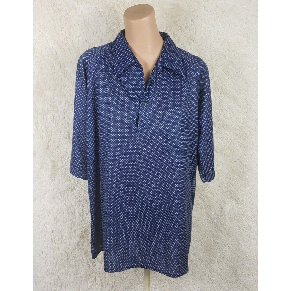 Vtg Career Club Men's Size XL Short Sleeve Shirt Pocket Navy White Pilka Dot R